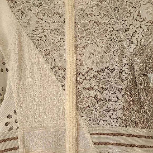 Byron Lars Beauty Mark White lace, leather look dress sz 4 - Picture 4 of 8